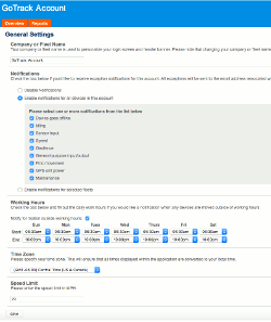 GoTrack GPS Tracker Accoutn Settings Page